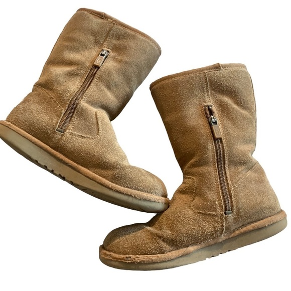 UGG Kids Lil Sunshine II Back Zipper Chestnut Suede Winter Boots Sz 2 - Picture 8 of 11